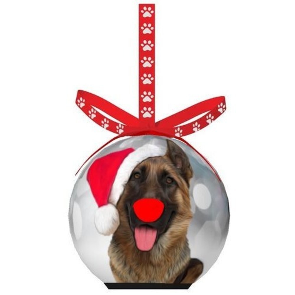 Twinkling Treasures 3D Blinking Christmas Ornament - 3.5" -SANTA GERMAN SHEPHERD